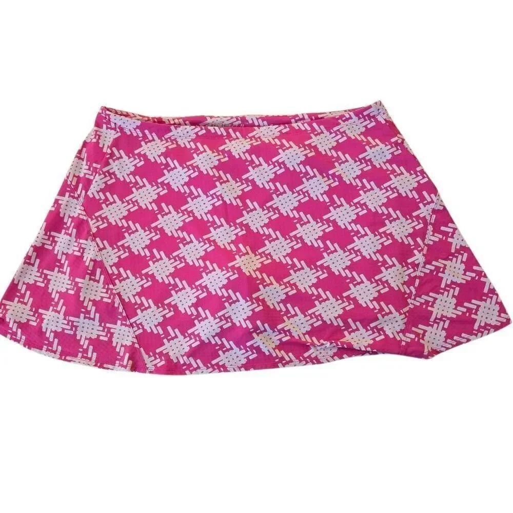 IBKUL Womens Kimberly Pink White Print Pull On Knit Athletic Skort XL